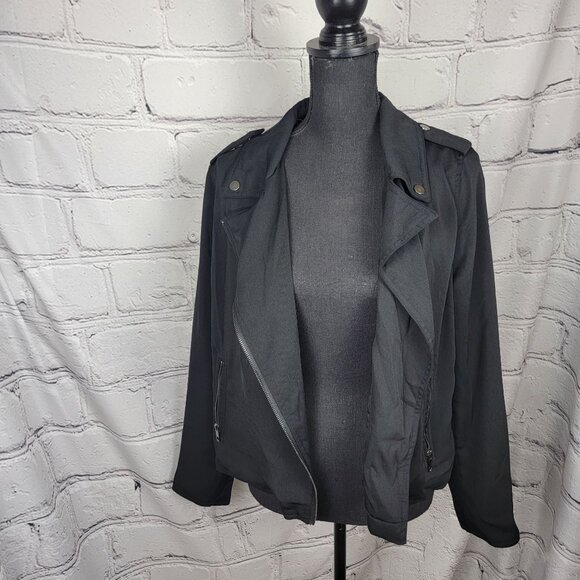 Who What Wear Black Drapey Moto Jacket Asymmetrical Zipper Interview Women's‎ L - Picture 2 of 8